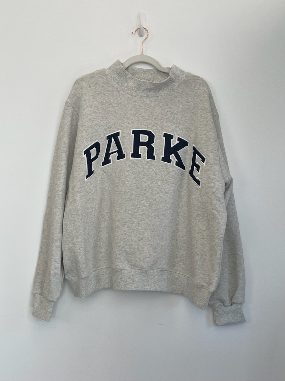 Parke Light Gray Crewneck Sweatshirt with Navy Lettering